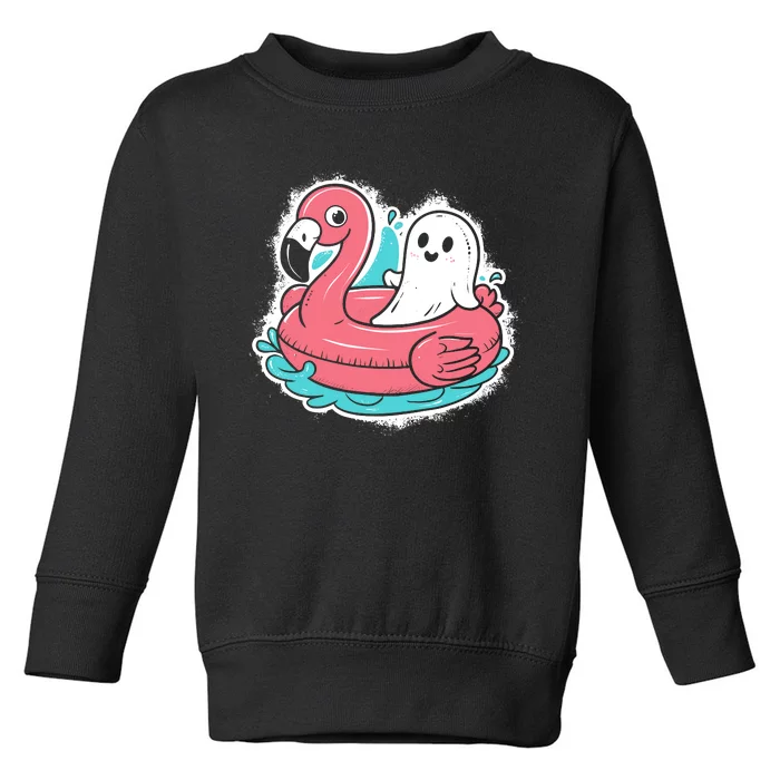 Ghost On A Pool Funny Spooky Summer Summerween Halloween Toddler Sweatshirt