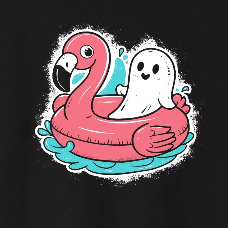 Ghost On A Pool Funny Spooky Summer Summerween Halloween Women's Crop Top Tee