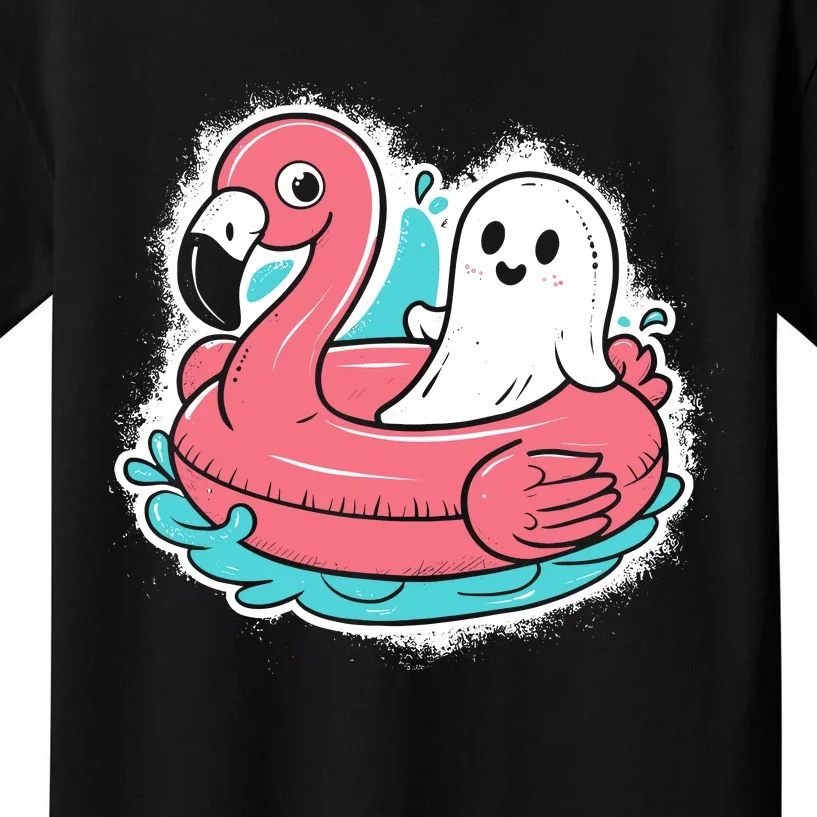 Ghost On A Pool Funny Spooky Summer Summerween Halloween Kids T-Shirt