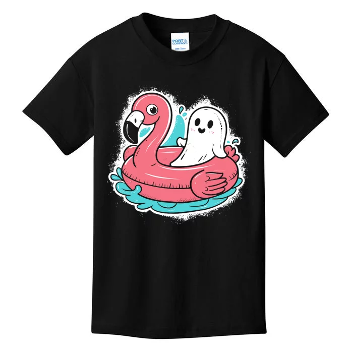 Ghost On A Pool Funny Spooky Summer Summerween Halloween Kids T-Shirt