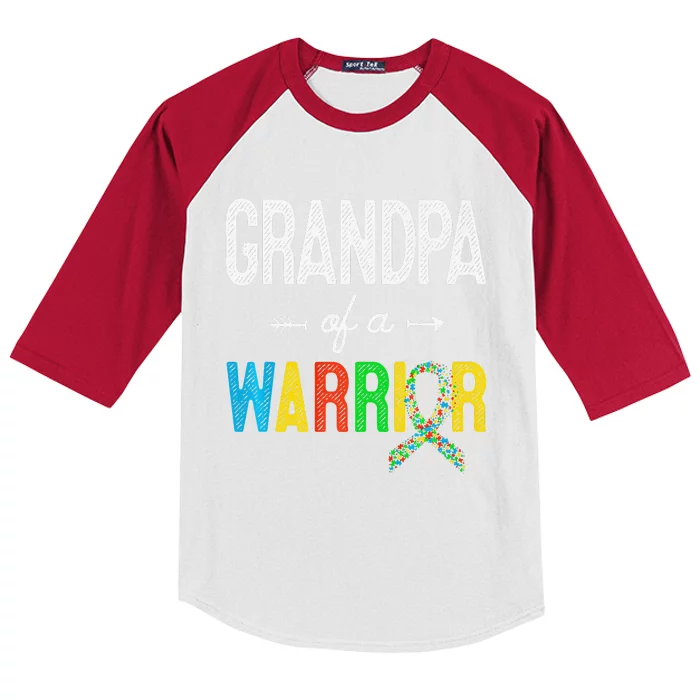 Grandpa Of A Warrior Autism Awareness Support Kids Colorblock Raglan Jersey