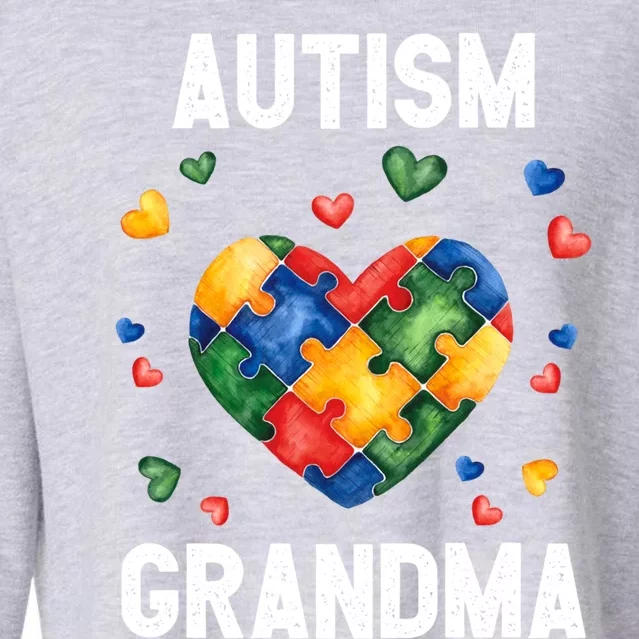 Grandma Of A Warrior Proud Grandma Autism Gift Cropped Pullover Crew