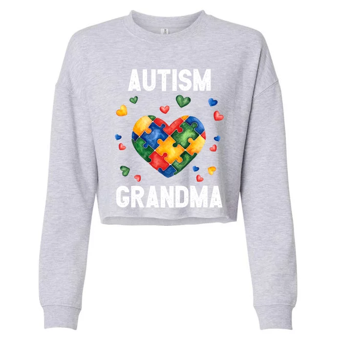 Grandma Of A Warrior Proud Grandma Autism Gift Cropped Pullover Crew