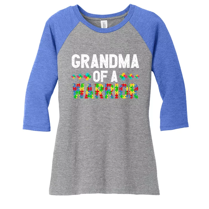 Grandma Of A Warrior Proud Grandma Autism Gift Women's Tri-Blend 3/4-Sleeve Raglan Shirt