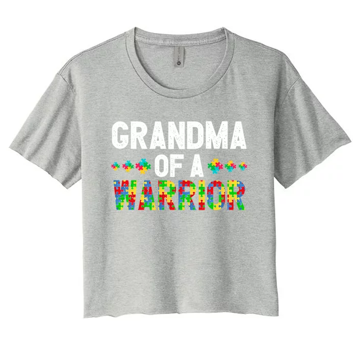 Grandma Of A Warrior Proud Grandma Autism Gift Women's Crop Top Tee