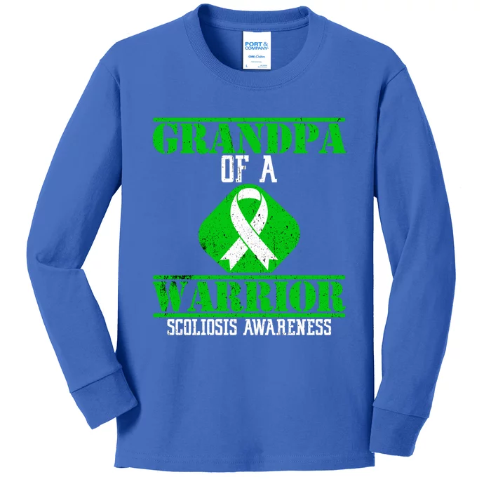 Grandpa Of A Scoliosis Warrior Vintage Scoliosis Awareness Gift Kids Long Sleeve Shirt