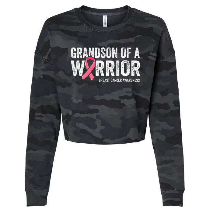 Grandson Of A Warrior Grandma Breast Cancer Matching Cropped Pullover Crew