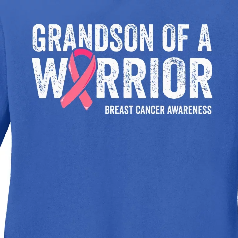 Grandson Of A Warrior Grandma Breast Cancer Matching Ladies Long Sleeve Shirt