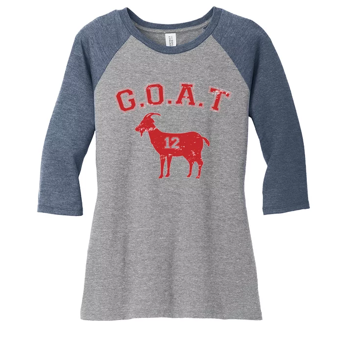 Goat 12 New England Football Fan Women's Tri-Blend 3/4-Sleeve Raglan Shirt