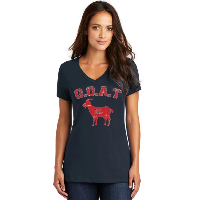 Goat 12 New England Football Fan Women's V-Neck T-Shirt