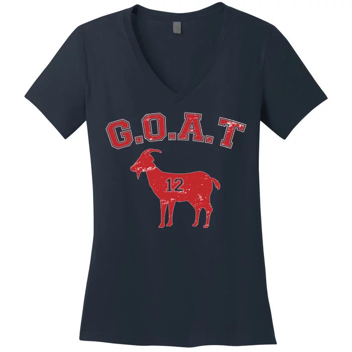 Goat 12 New England Football Fan Women's V-Neck T-Shirt