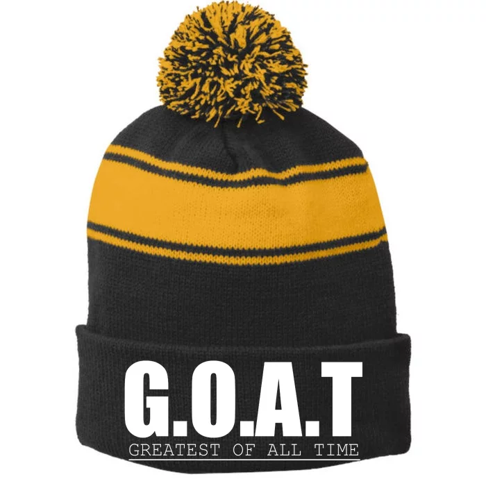 Goat Great Of All Time Stripe Pom Pom Beanie