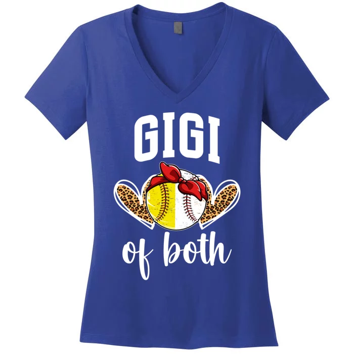 Gigi Of Both Baseball Softball Gigi Of Ballers Gift Women's V-Neck T-Shirt