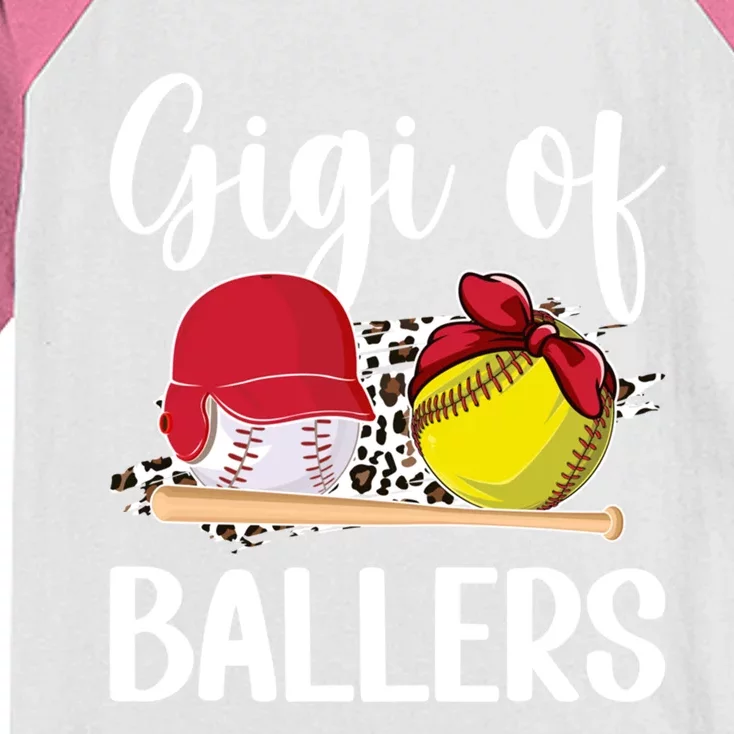 Gigi Of Ballers Leopard Softball Baseball Gigi Grandma Gift Kids Colorblock Raglan Jersey