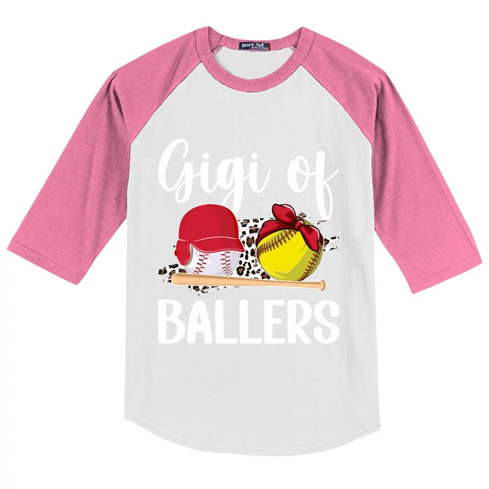 Gigi Of Ballers Leopard Softball Baseball Gigi Grandma Gift Kids Colorblock Raglan Jersey