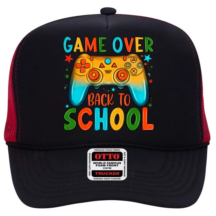 Game Over Back To School Funny Student Controller Teacher Cool Gift High Crown Mesh Trucker Hat