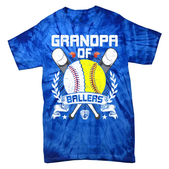 Grandpa Of Ballers Baseball Lover Gift Tie-Dye T-Shirt