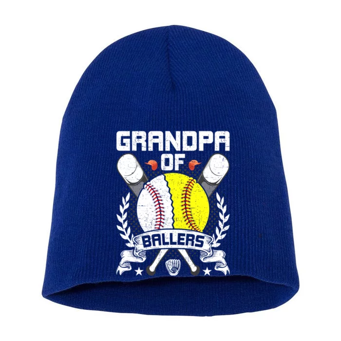 Grandpa Of Ballers Baseball Lover Gift Short Acrylic Beanie