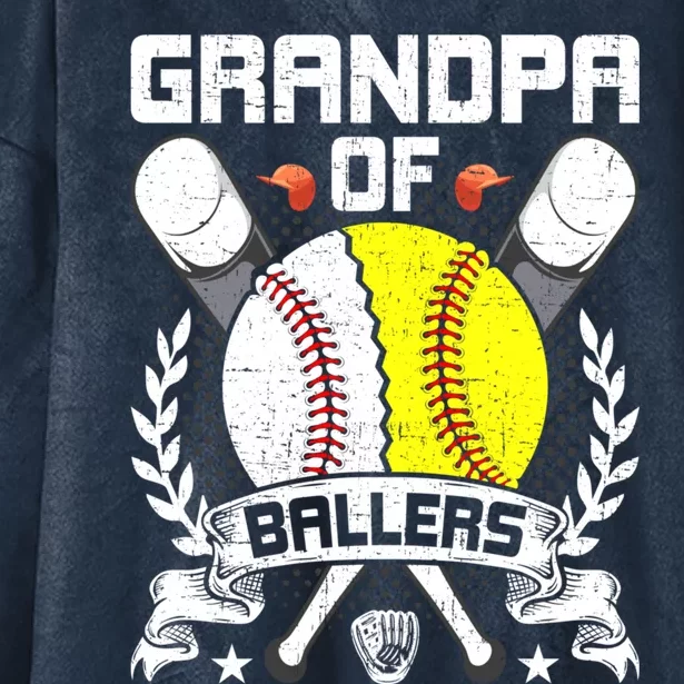 Grandpa Of Ballers Baseball Lover Gift Hooded Wearable Blanket