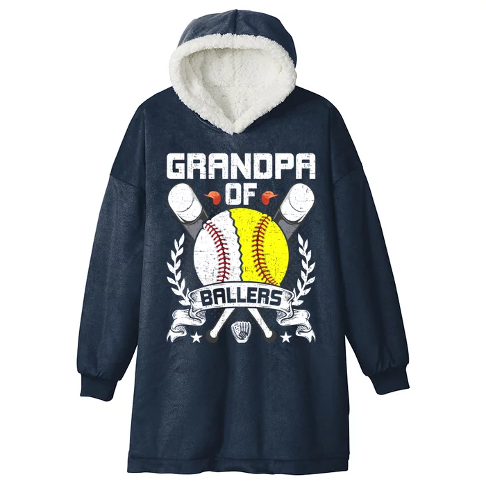 Grandpa Of Ballers Baseball Lover Gift Hooded Wearable Blanket