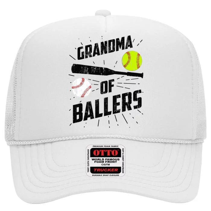 Grandma Of Ballers Funny Baseball Softball Mothers Day Gift High Crown Mesh Trucker Hat