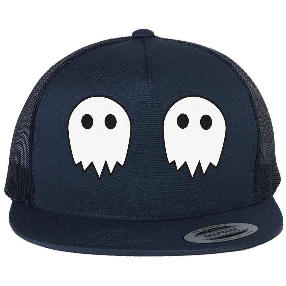 Ghosts On Boobs Halloween Costume Funny Boob Ghost Meme Flat Bill Trucker  Hat | TeeShirtPalace