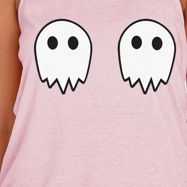 Ghosts On Boobs Halloween Costume Funny Boob Ghost Meme Women's Knotted Racerback Tank