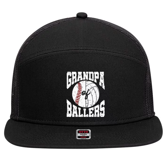 Grandpa Of Ballers Ball Grandfather Volleyball Baseball 7 Panel Mesh Trucker Snapback Hat