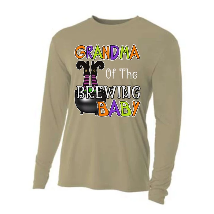 Grandma Of Brewing Baby Halloween Theme Baby Shower Spooky Funny Cooling Performance Long Sleeve Crew