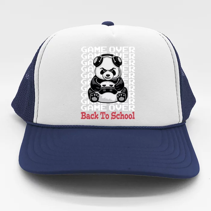 Game Over Back To School Funny Panda Bear Gamer Controller Funny Gift Trucker Hat