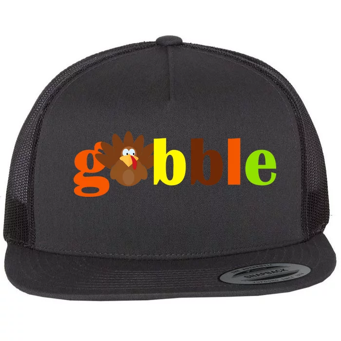 Gobble Cute Turkey Thanksgiving Flat Bill Trucker Hat