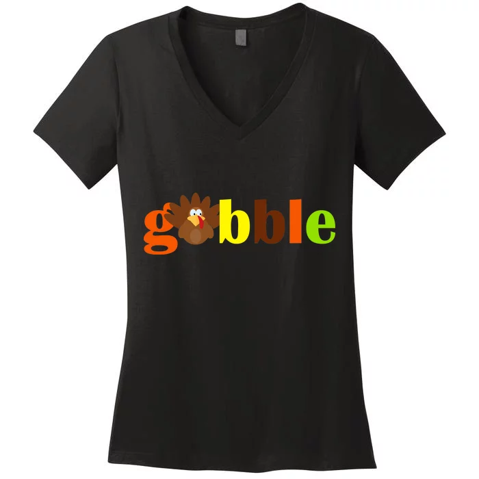 Gobble Cute Turkey Thanksgiving Women's V-Neck T-Shirt