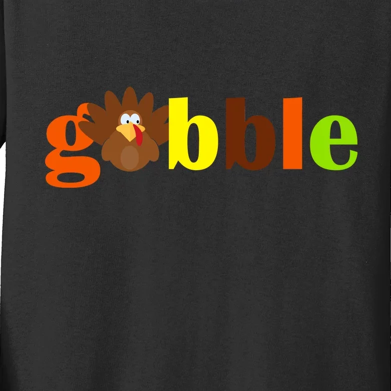 Gobble Cute Turkey Thanksgiving Kids Long Sleeve Shirt