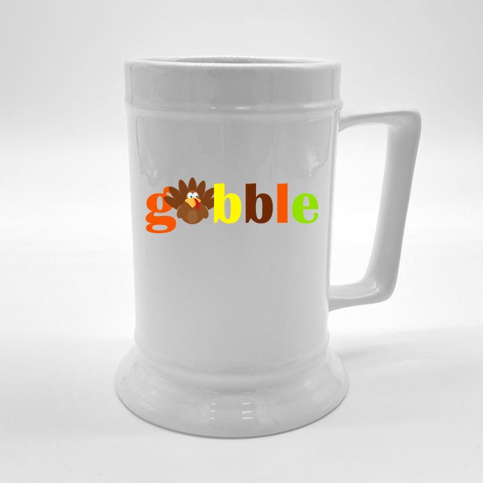 Gobble Cute Turkey Thanksgiving Front & Back Beer Stein