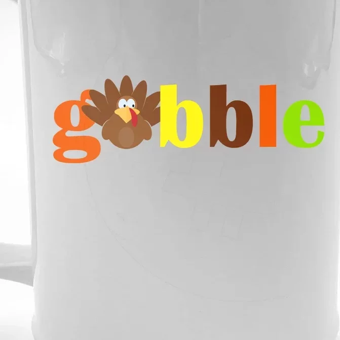 Gobble Cute Turkey Thanksgiving Front & Back Beer Stein