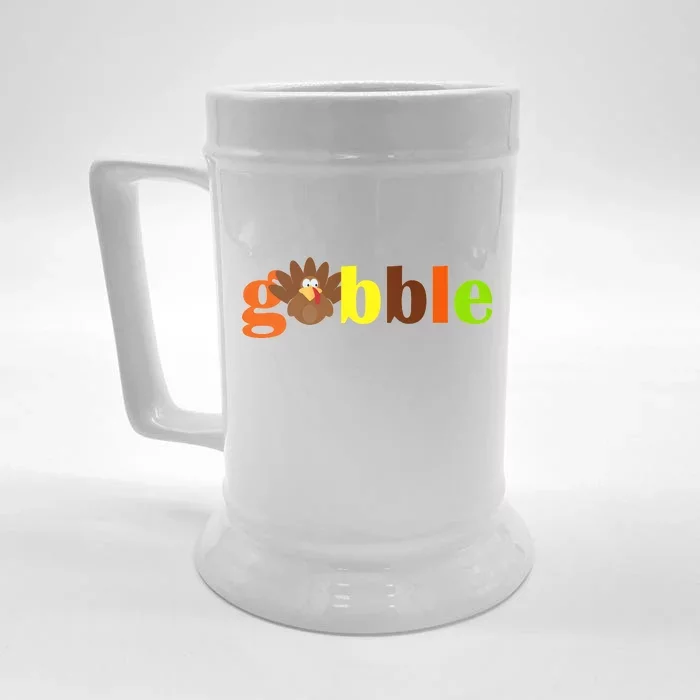 Gobble Cute Turkey Thanksgiving Front & Back Beer Stein