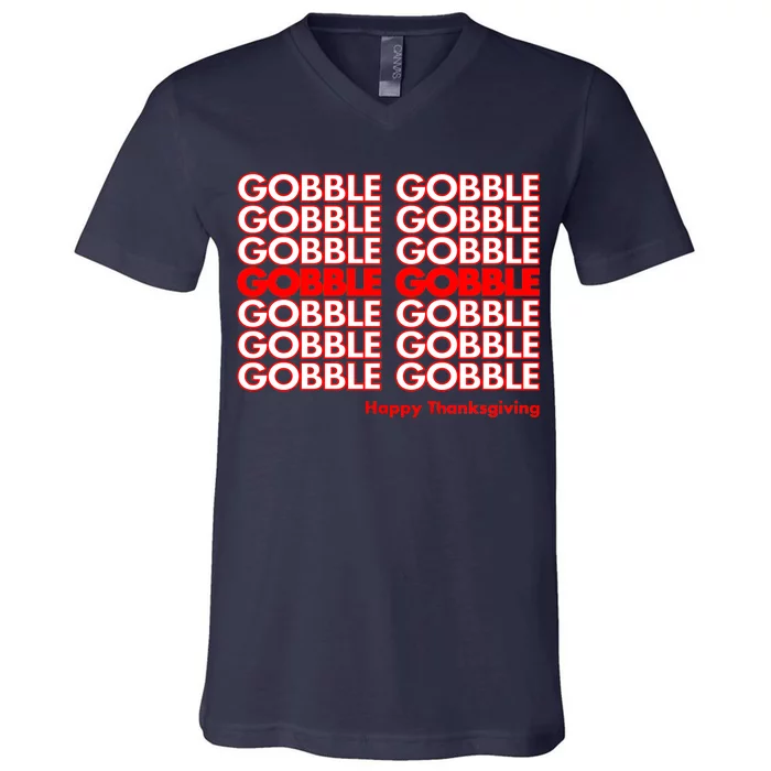 Gobble Gobble Retro Happy Thanksgiving V-Neck T-Shirt