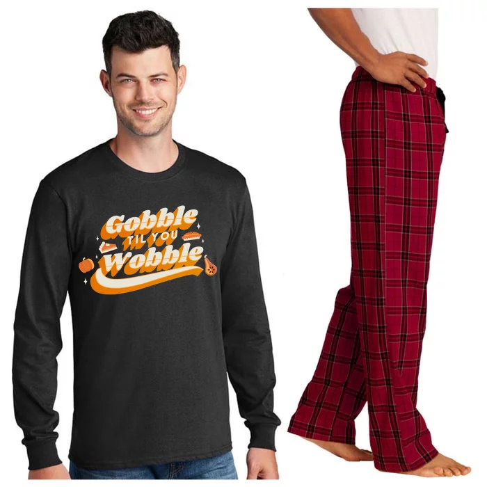 Gobble Til You Wobble Funny Thanksgiving Long Sleeve Pajama Set