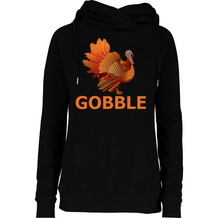 Gobble Turkey Thanksgiving Womens Funnel Neck Pullover Hood