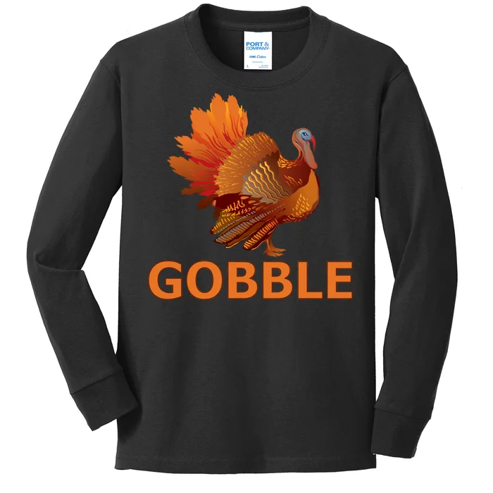 Gobble Turkey Thanksgiving Kids Long Sleeve Shirt