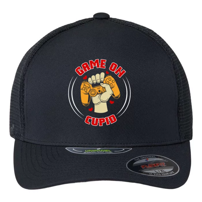 Game On Cupid Video Gaming Valentine Flexfit Unipanel Trucker Cap