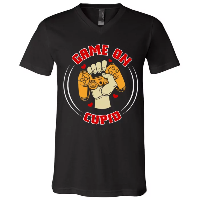 Game On Cupid Video Gaming Valentine V-Neck T-Shirt