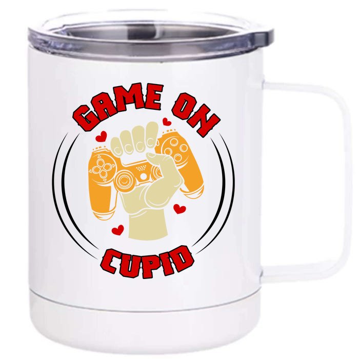 Game On Cupid Video Gaming Valentine Front & Back 12oz Stainless Steel Tumbler Cup