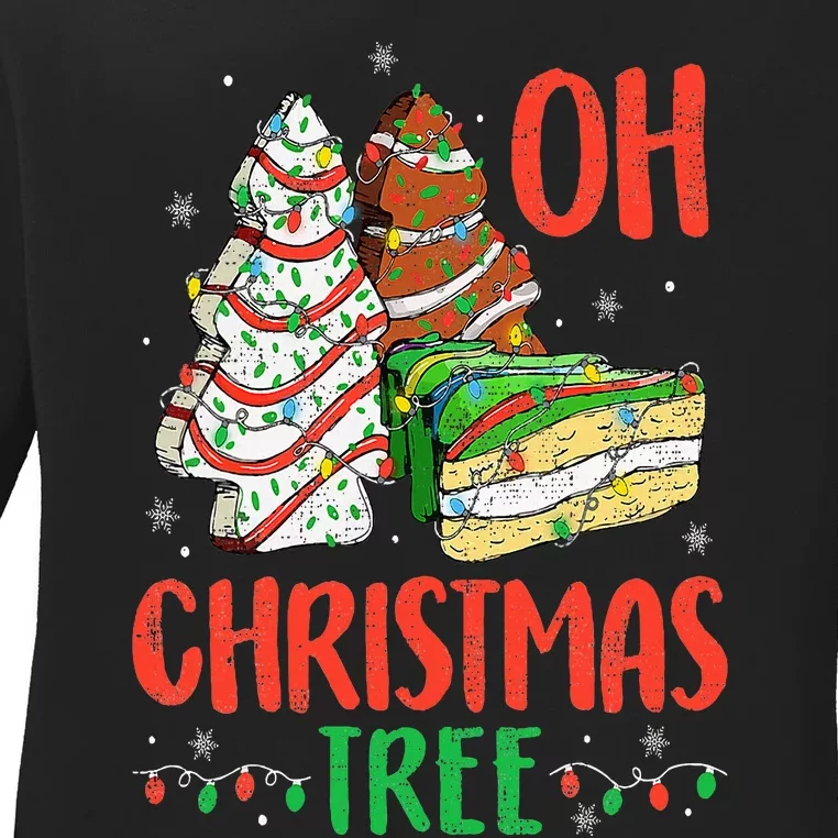 Groovy Oh Christmas Tree Cakes Debbie Becky Jen Cake Lovers Ladies Long Sleeve Shirt