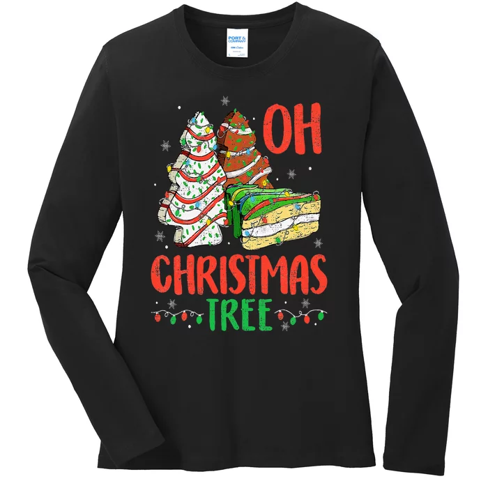 Groovy Oh Christmas Tree Cakes Debbie Becky Jen Cake Lovers Ladies Long Sleeve Shirt