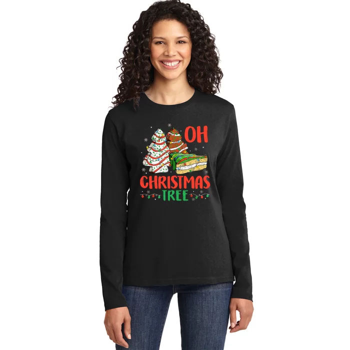 Groovy Oh Christmas Tree Cakes Debbie Becky Jen Cake Lovers Ladies Long Sleeve Shirt