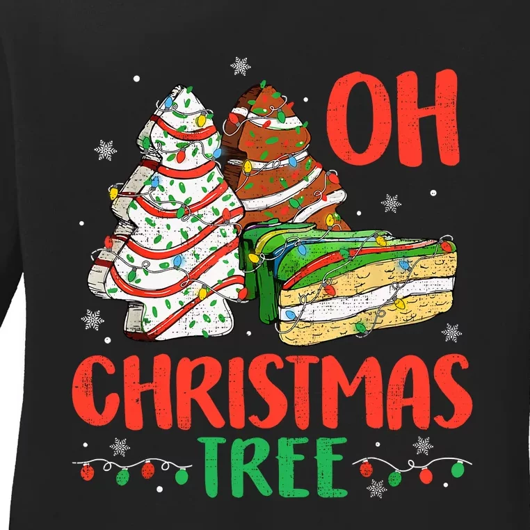 Groovy Oh Christmas Tree Cakes Debbie Becky Jen Cake Lovers Ladies Long Sleeve Shirt