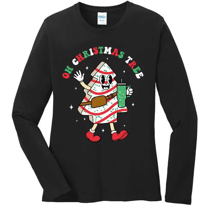 Groovy Oh Christmas Tree Cakes Debbie Becky Jen Cake Lovers Ladies Long Sleeve Shirt