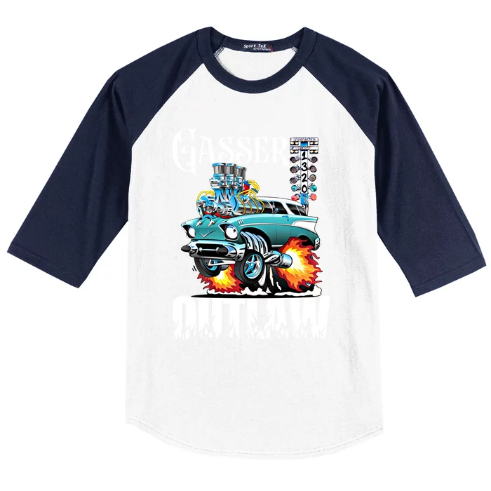 Gasser Outlaw Class Vintage Drag Racing Race Car Funny Gift Baseball Sleeve Shirt