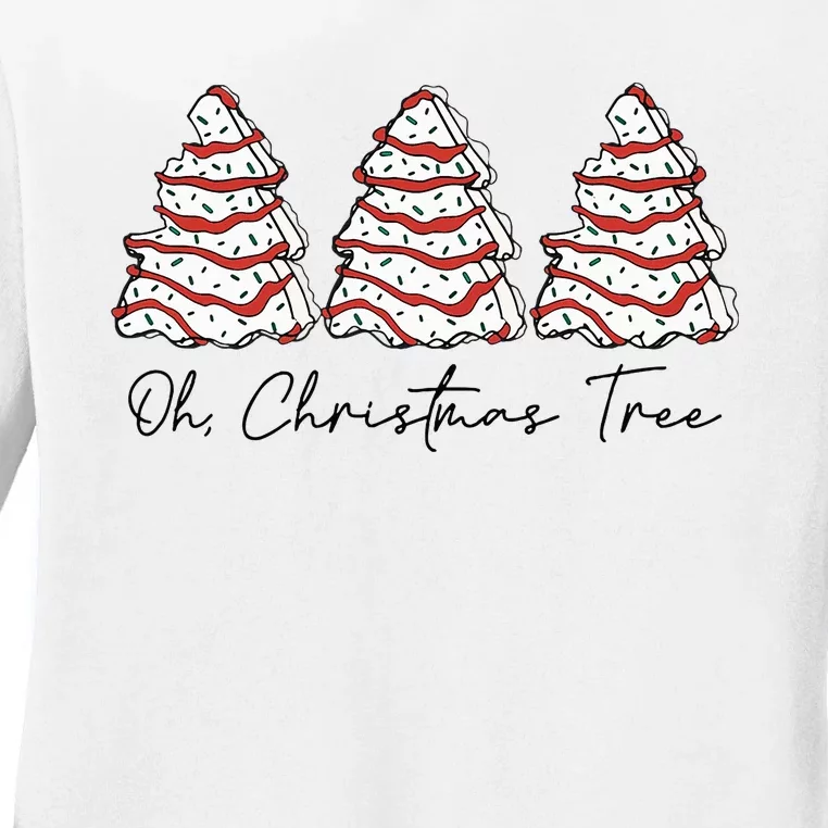 Groovy Oh Christmas Tree Xmas Lights Funny Tree Cakes Debbie Ladies Long Sleeve Shirt